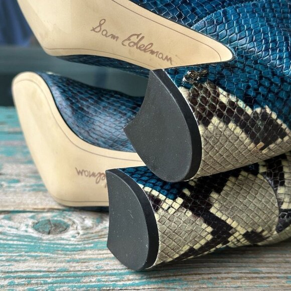 Sam Edelman Leather‎ Boots Hai Snakeskin Peacock Blue Knee High Women 6.5 M EUC - Picture 8 of 10